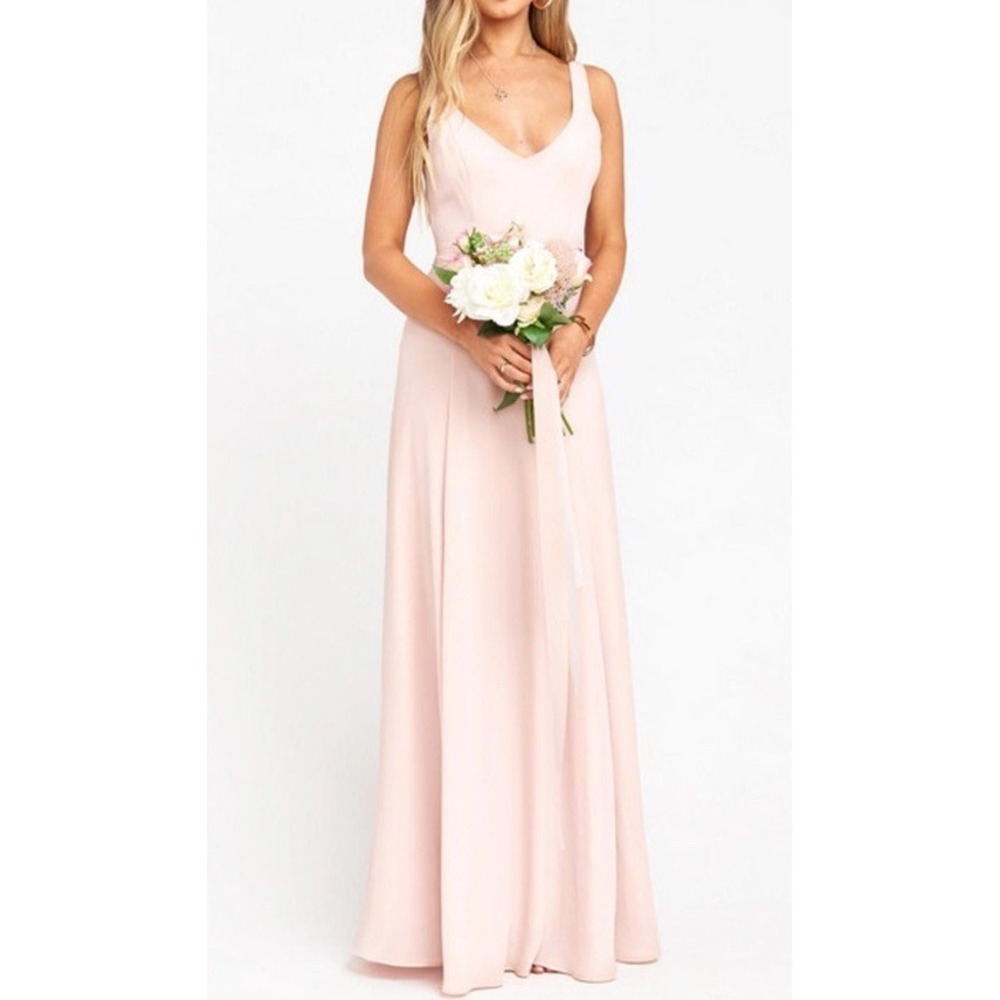 Show Me Your MuMu Jenn Chiffon Bridesmaid Maxi Dress Dusty Blush Sz Large NWT